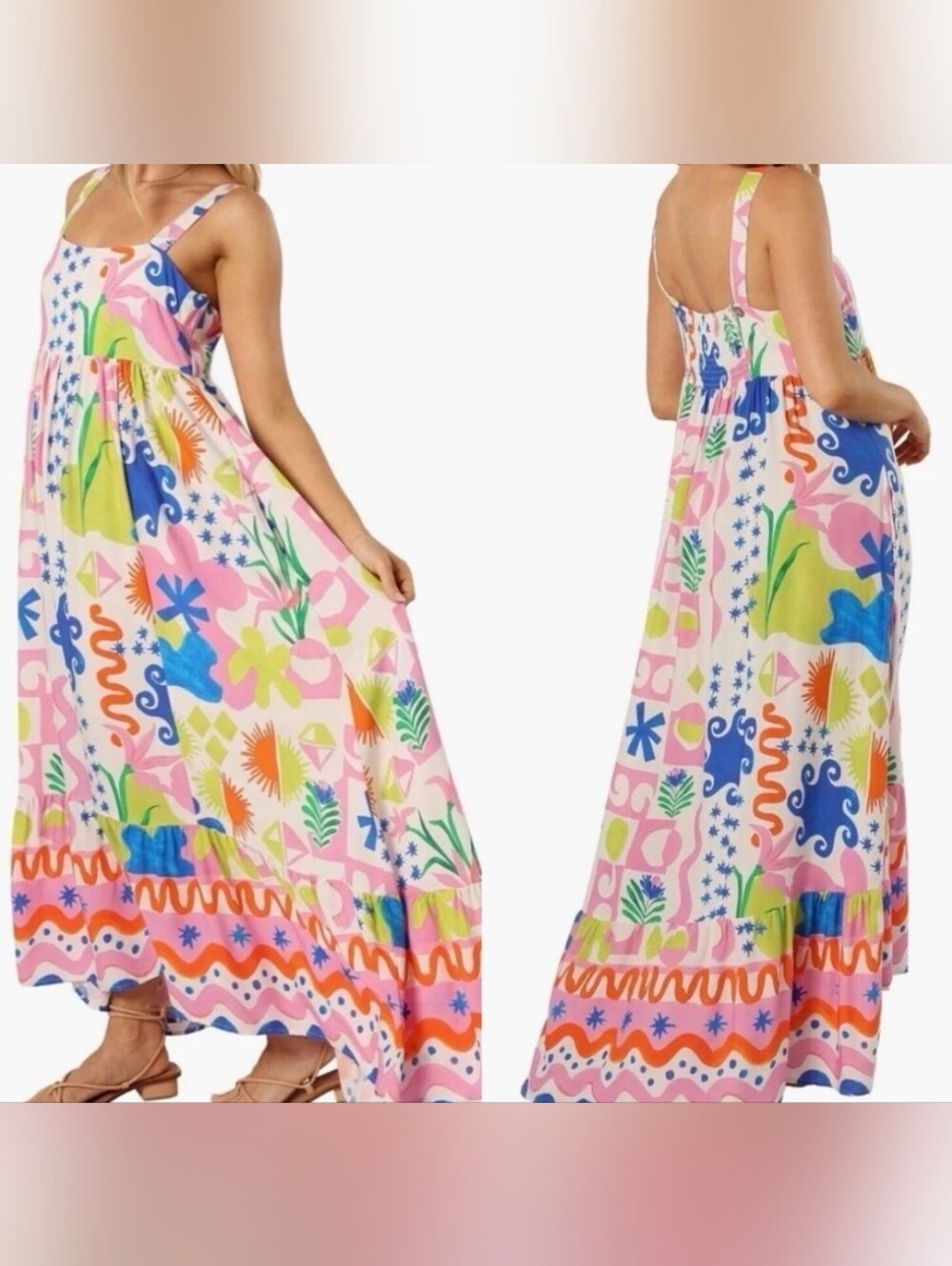 Paper Heart Geometric Vibrant Summer Maxi Midi Dress M